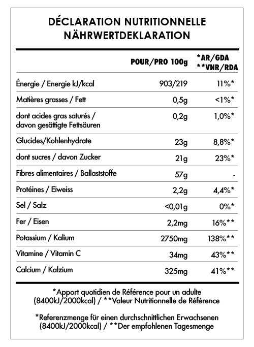 Tabela Nutricional - Baobab en Poudre Bio